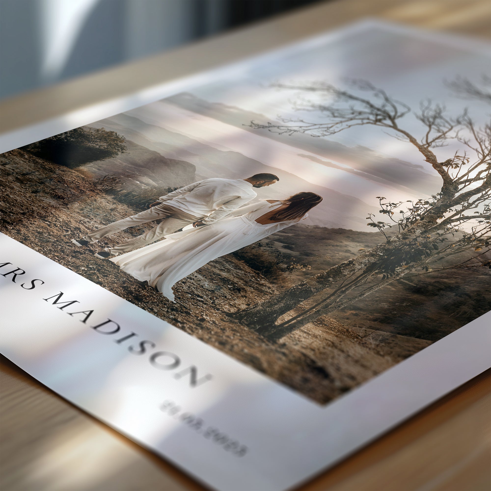 Personalised Engagement / Wedding Photo Print with Date & Location Text