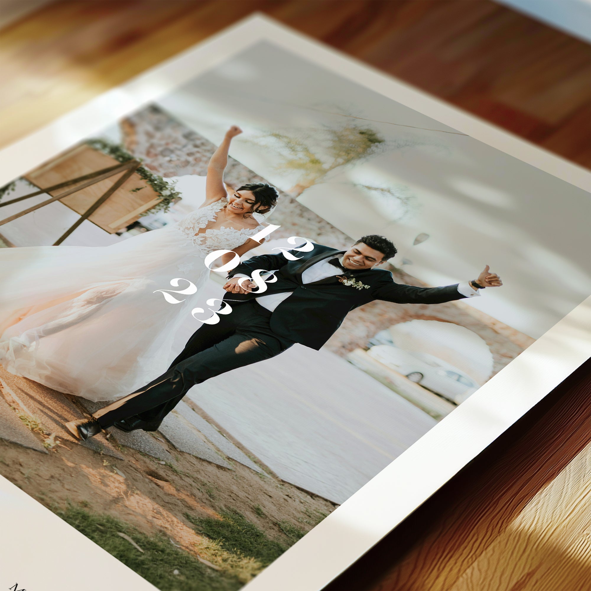 Personalised Engagement / Wedding Photo Print with Date & Location Text