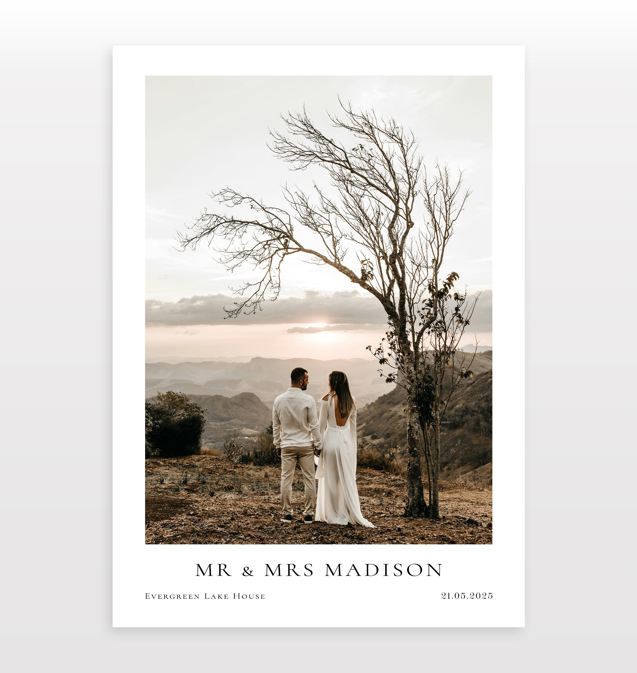 Personalised Engagement / Wedding Photo Print with Date & Location Text