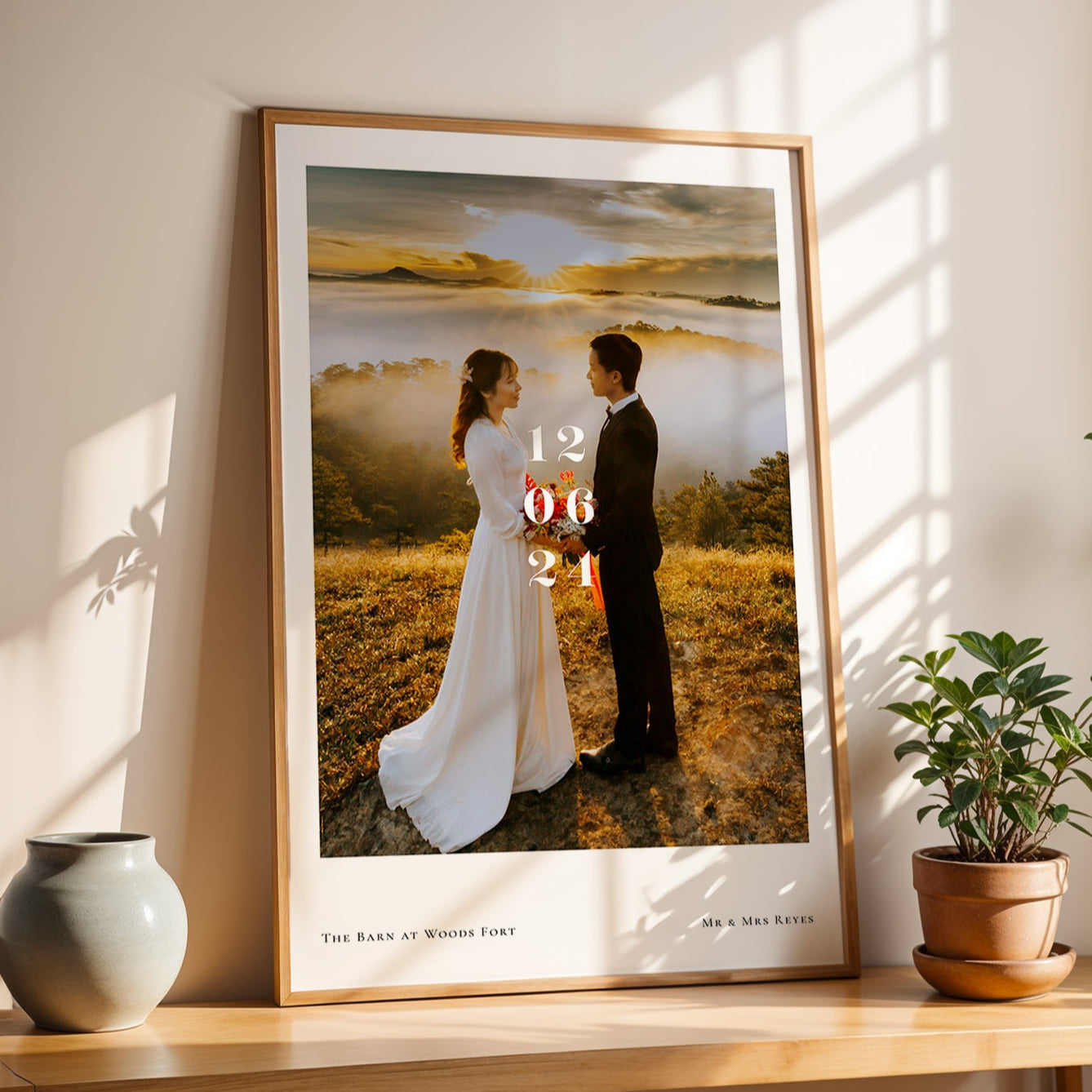 Personalised Engagement / Wedding Photo Print with Date & Location Text