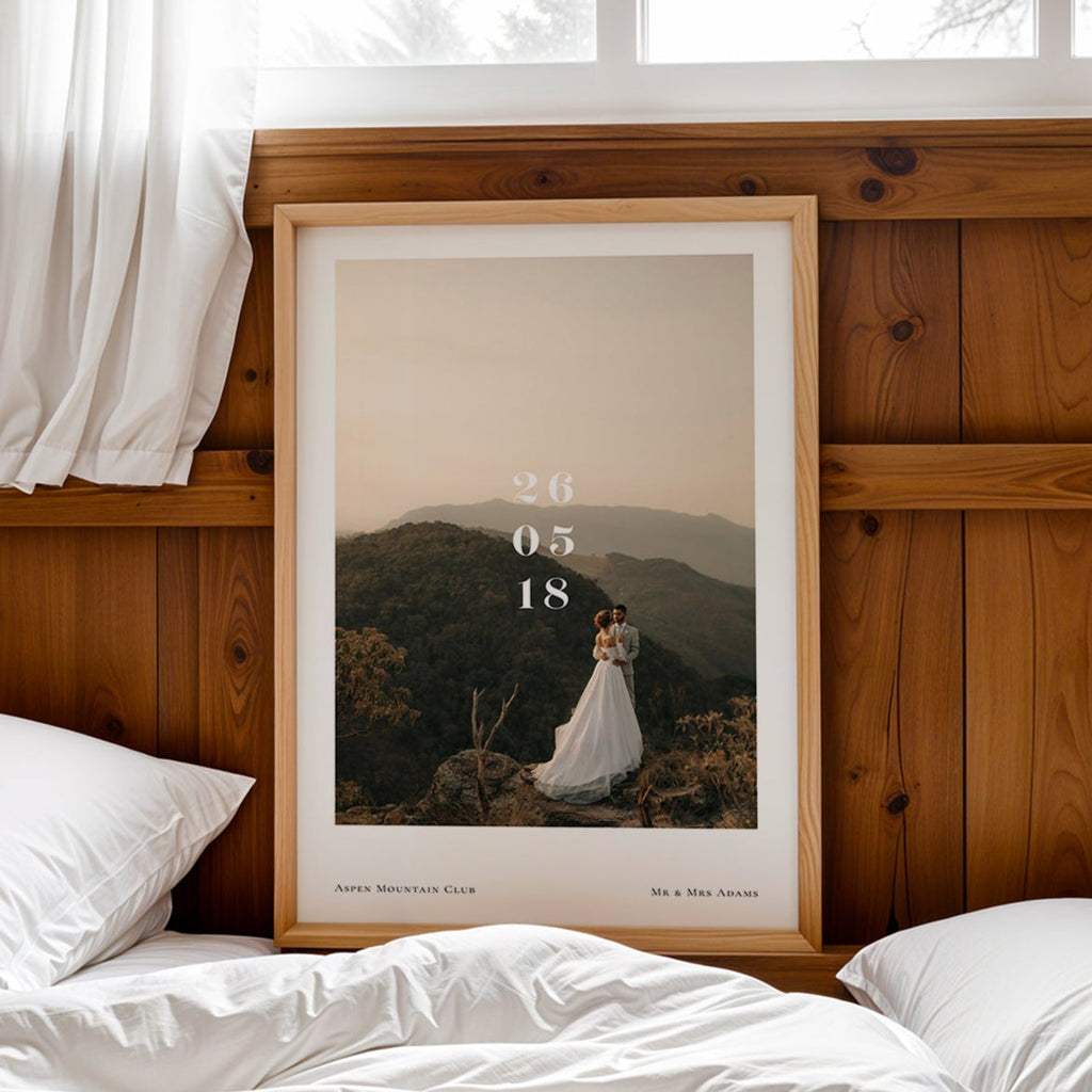 Personalised Engagement / Wedding Photo Print with Date & Location Text
