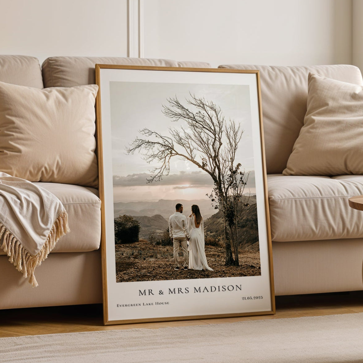 Personalised Engagement / Wedding Photo Print with Date & Location Text