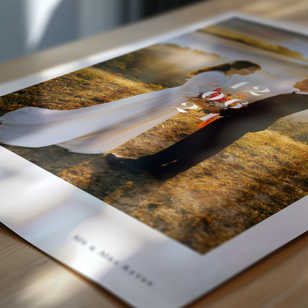 Personalised Engagement / Wedding Photo Print with Date & Location Text