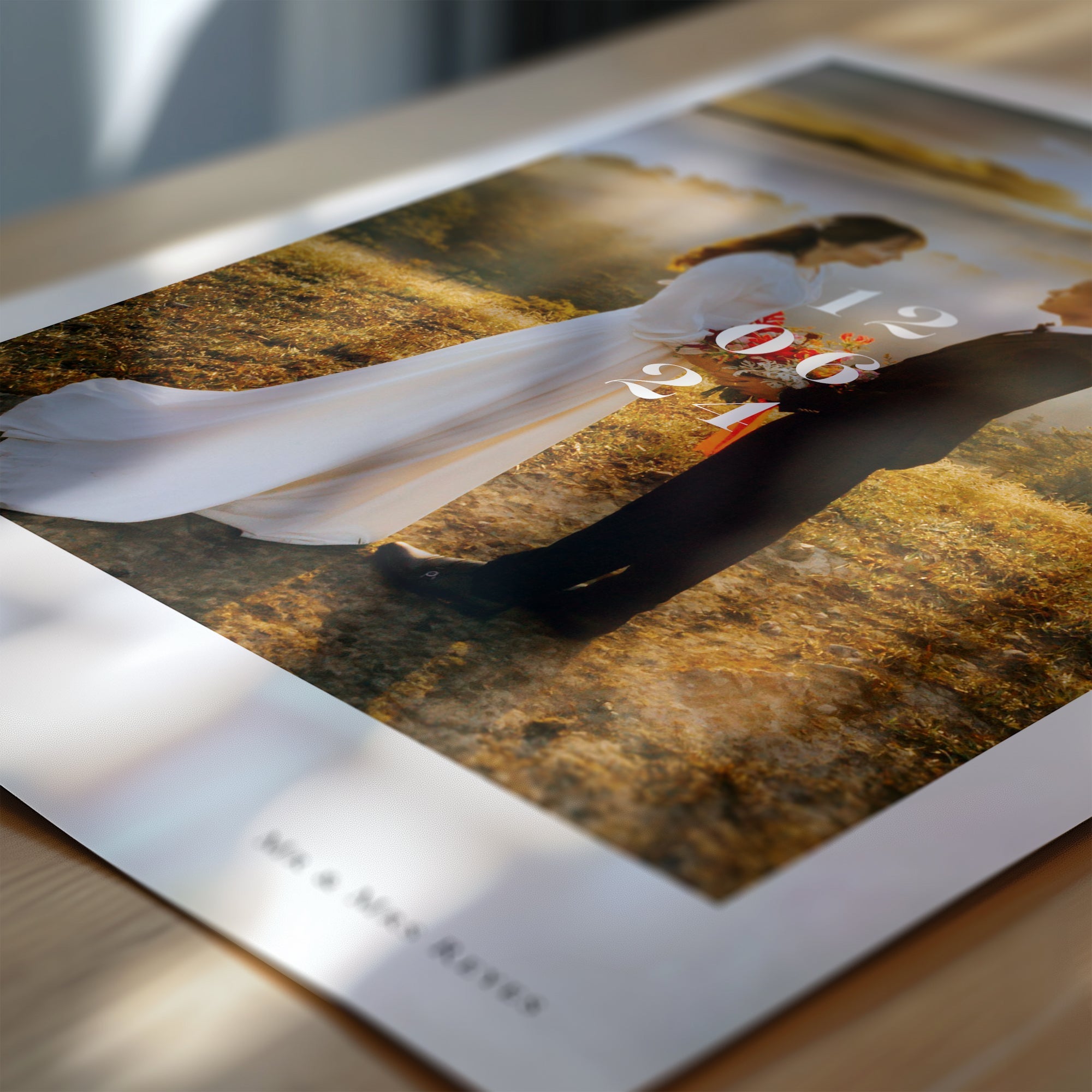 Personalised Engagement / Wedding Photo Print with Date & Location Text