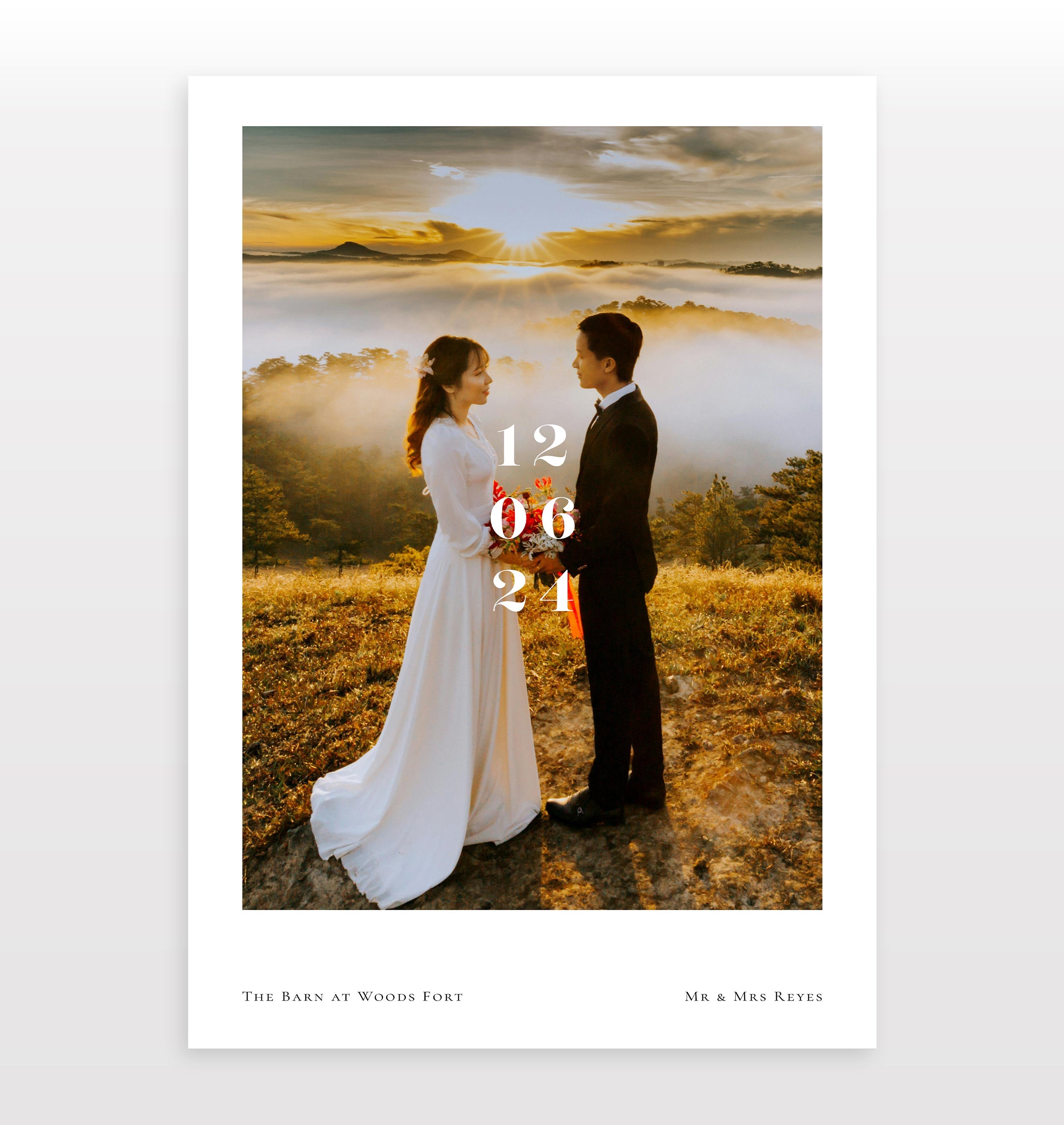 Personalised Engagement / Wedding Photo Print with Date & Location Text